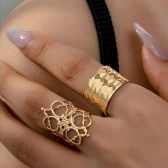 14k gold plated band cuff style rings - Picture 1 of 8